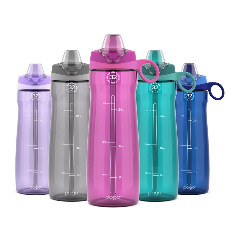 Pogo BPA-Free Tritan Plastic Water Bottle with Soft Straw, 32 Oz, Fuchsia - Image 1